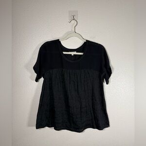 Madewell peekaboo short sleeve black silk flowy top size medium R21